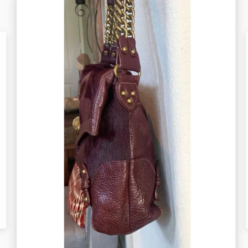 Authentic Rare Vintage burgundy/brown Lockheart fur & leather shoulder bag. Mint - Picture 3 of 9